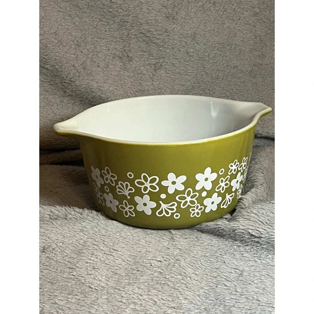 Vintage Pyrex Spring Blossom Crazy Daisy Verde 473 1 Qt Casserole Dish No Lid